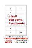 A1Etiket Tw-2614 500 A4 Sayfa Lazer Etiket  105 x 40 mm 1 A4 Sayfada 14 Etiket
